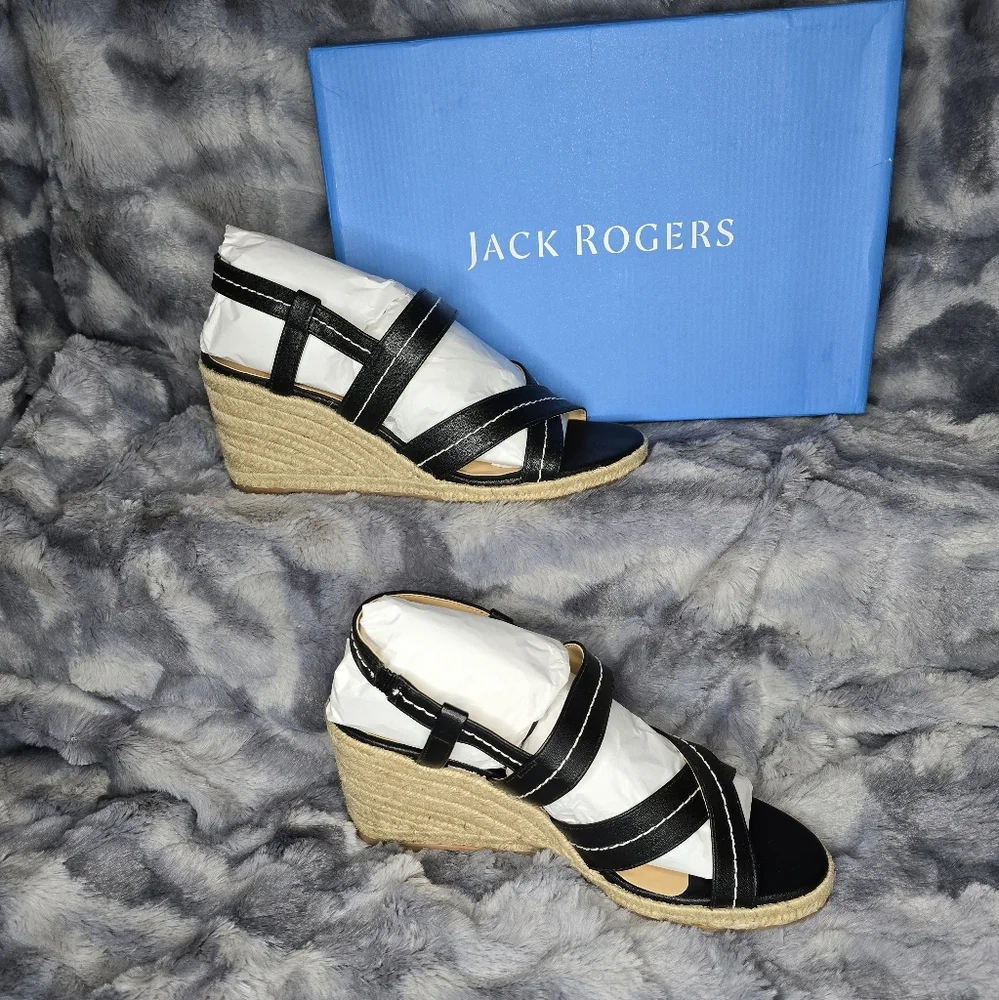 NWB Polly‎ Mid Womens Faux Leather Slingback Wedge Sandals In Black Size 9.5